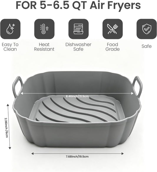 Redfly 2 Pack Silicone Air Fryer Liners,Square Reusable to 8.5in Air Fryer
