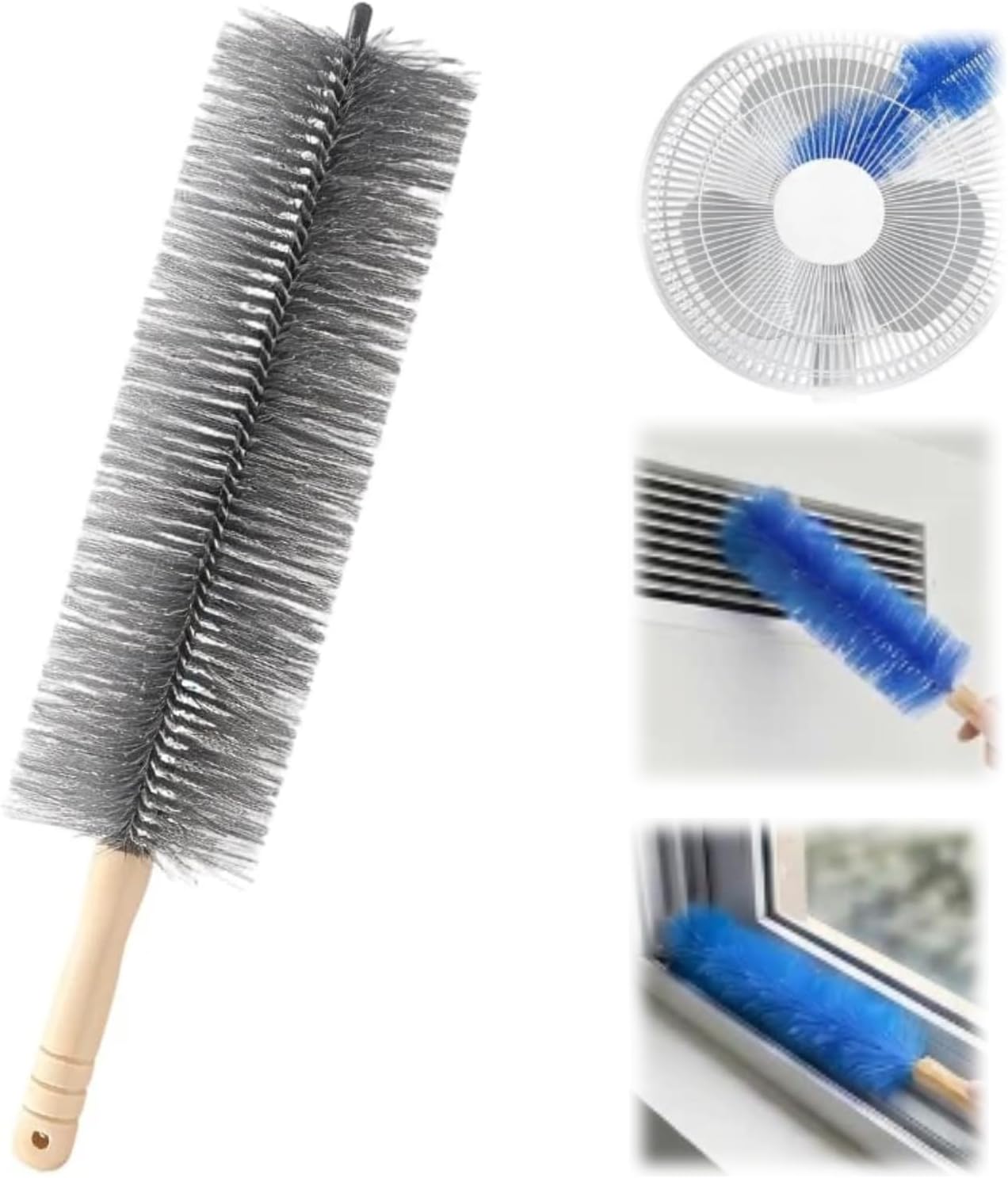 Fan Cleaning Brush with Bendable Microfiber Head, Reusable Dusting Brush for Fan Blades, Window Blinds, Air Conditioner Vents, Ceiling Fans, Car Vents and Hard-to-Reach Areas, Blue