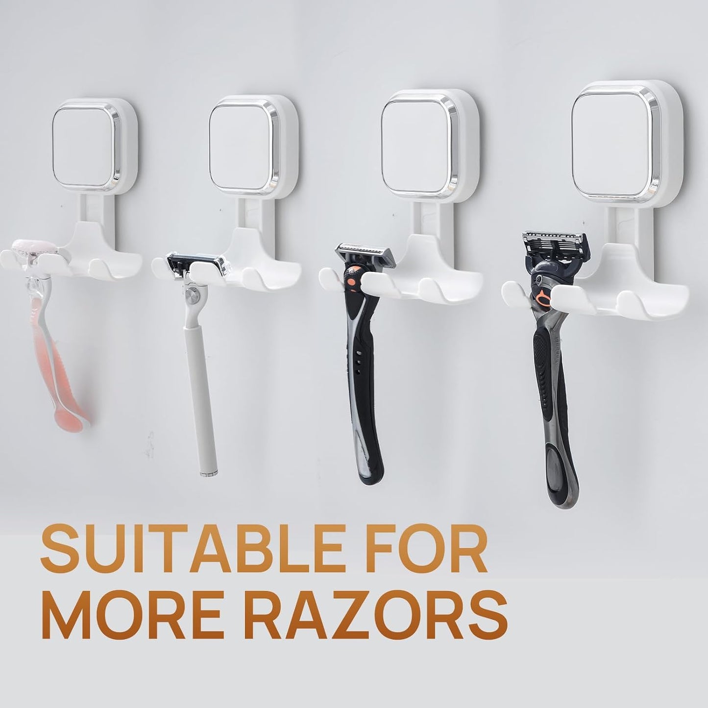 Razor Holder for Shower 2 Pack, Powerful Vacuum Suction Cup Hook for Towel, Loofah, Razor, Squeegee, Damage-Free Wall Shower Hook, Shaver Holder for Bathroom, Easy to Install and Reuse, Black