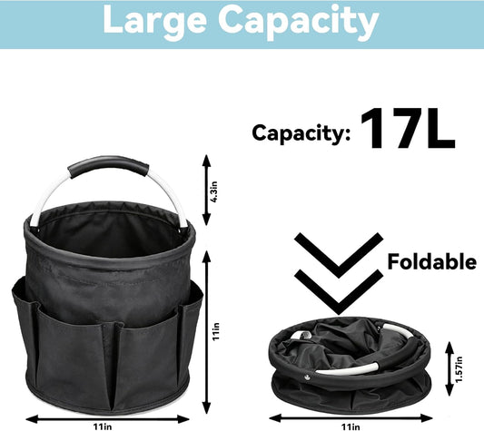 UFORU Cleaning Caddy with Handle, 17L Foldable Organizer with 6 Pockets | 600D Oxford Fabric, Durable, Waterproof, Large Capacity, Space-Saving Foldable, Multi Cleaning Bucket Bag for Home, Garden