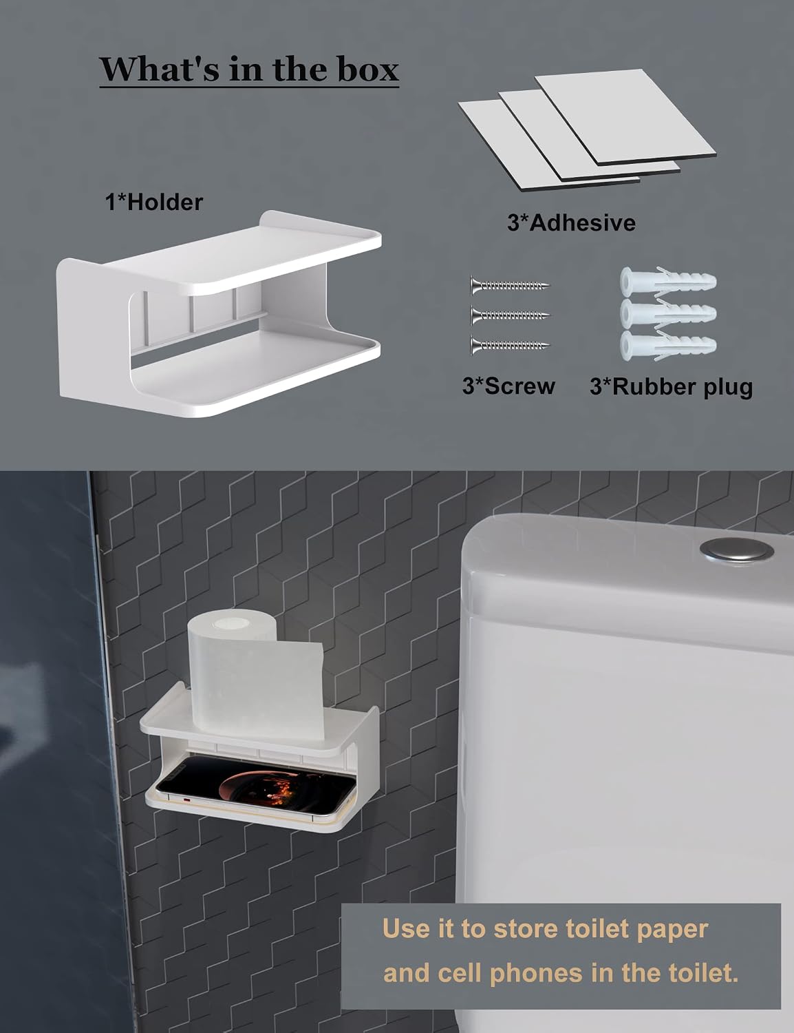 Bedside Wall Shelf Organizer, Small Bedside Shelf, (Black) | Wall Mount for Bed, Stick on Wall Shelf, Double Tray Holder for Storing Cellphone, Glasses, Keys, Camera , Alarm Clock