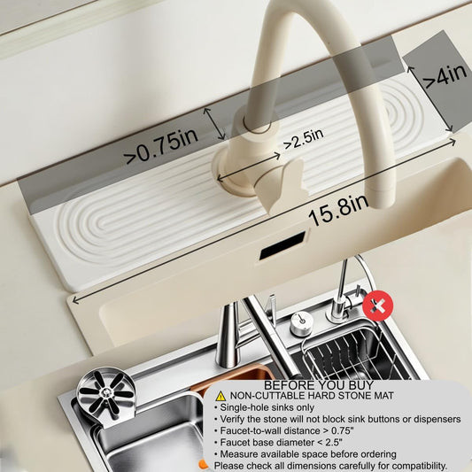 Stone Faucet Mat for Kitchen Sink, Faucet Mat Fast Drying Diatomite