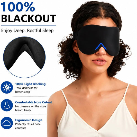 ALASKA BEAR Sleep Mask for Side Sleepers Patented Design, Cup-Shaped and Extra-Soft, 100 Blackout Eye Mask Shades Cover for Men and Women Home or Travel, Machine Washable, Black