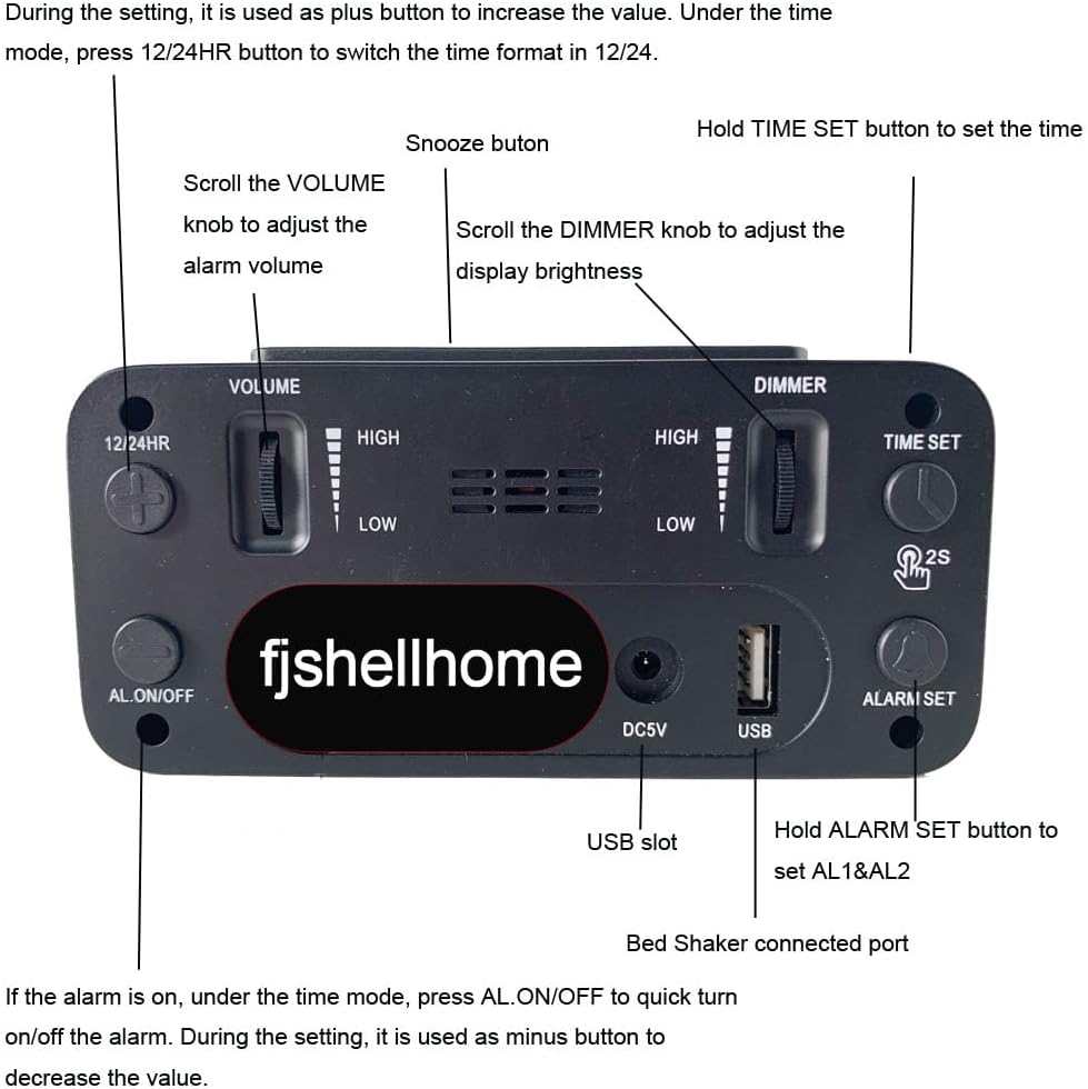 Extra Loud LED Alarm Clock with Vibration for Bedroom,Extreme Bed Shaker Alarm Clock for Deep Sleeper Hard of Hearing Deaf, Clear LED Display, Dimmer and Volume Knob, USB Port,Easy to Set