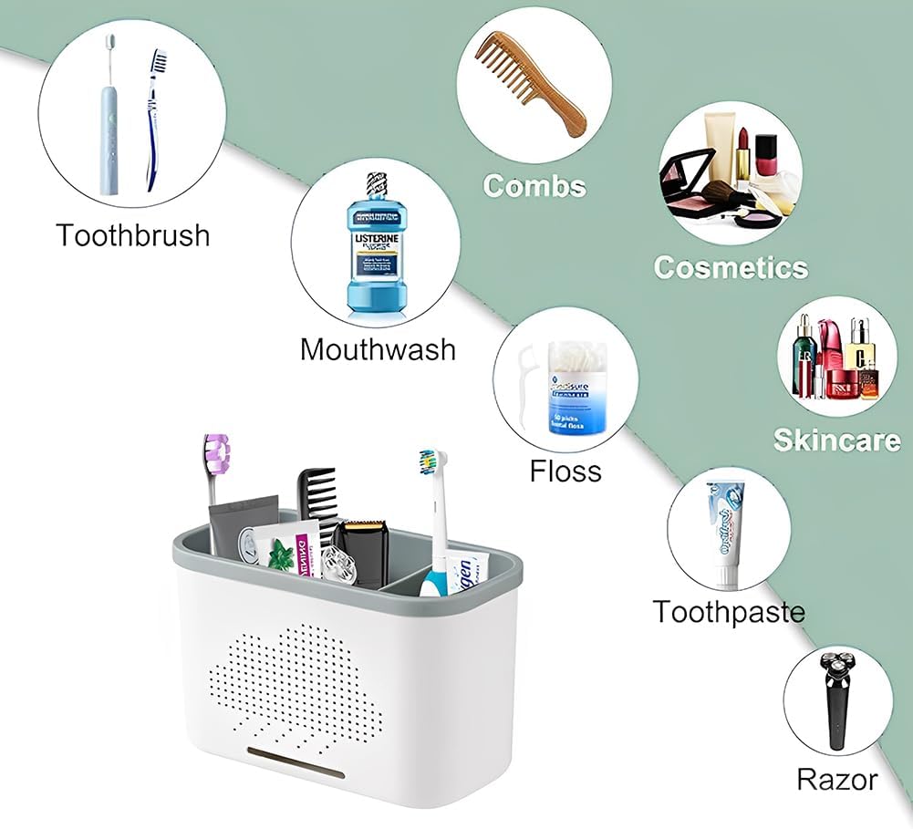 2 Slots Toothbrush Holder and Toothpaste Holder with Drain Hole, Detachable Easy Cleaning Multi-Functional Organizer Caddy Storage for Bathroom Vanity Sink Kitchen (White+Green 2 compartments)