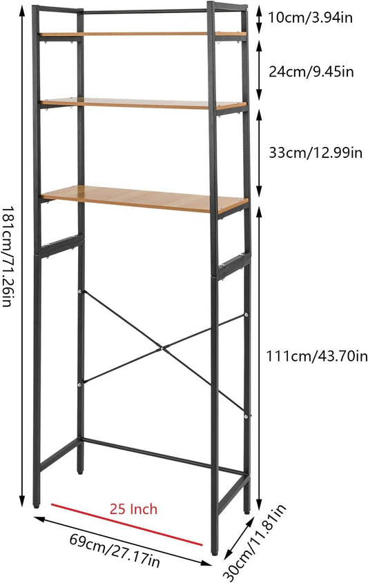 3 Tiers Over The Washer and Dryer Storage Shelf, Bathroom Rack Shelf with Adjustable Feet Freestanding Storage Rack Wood Laundry Shelf Organizer Black for Bathroom
