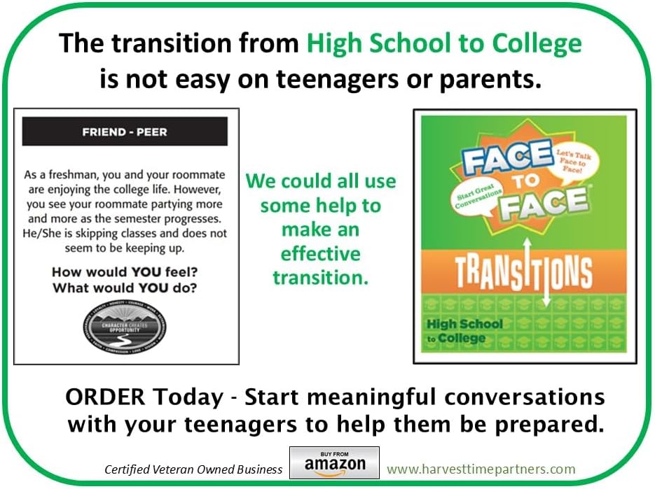 Face to Face Transitions - Middle School to High School Conversation Game, Conversation Starters for Students, Parents, and Teachers, 96 Scenario Cards, Ages 13+