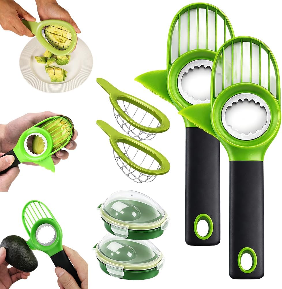 3 in1 Avocado Tool Split, Pit, and Slice, Avocado 3 Piece Set, Includes Avocado Slicer, Cutter and Airtight Storage Container,Kitchen Gadget (1 pcs)