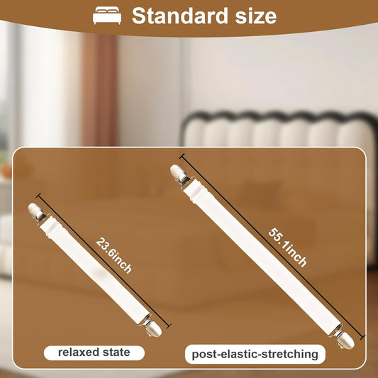 Adjustable Elastic Sheet Straps, Anti-Slip Corner Grips 4 PCS White