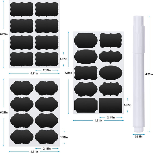 Chalkboard Labels - 180pcs Waterproof Reusable Blackboard Stickers with 2 Free Erasable White Chalk Marker, Mini Decorative Chalk Labels for Jars Containers Kitchen Home Pantry Office