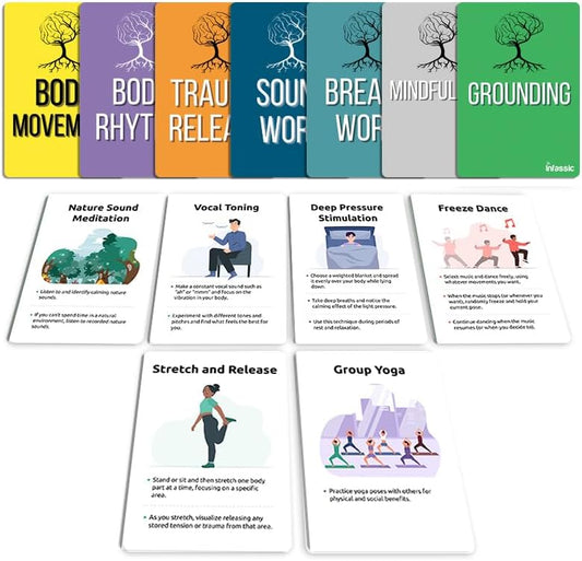 Somatic Therapy Exercise Cards for Nervous System Regulation - 50 Somatic Therapy Coping Skill Flashcards | Infassic Polyvagal Theory Card Deck | Grounding, Trauma Release, CPTSD Healing - 2.75”x3.9”