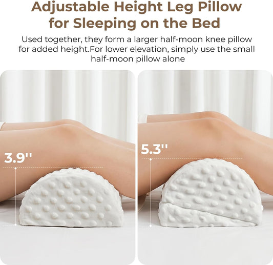 Half Moon Leg Bolster for Back Sleeping Relieve Lower Back, Knee Leg Stress | 2 Pieces Combo for Height adjustment Under Knee Pillow for Ankles, Bubble White