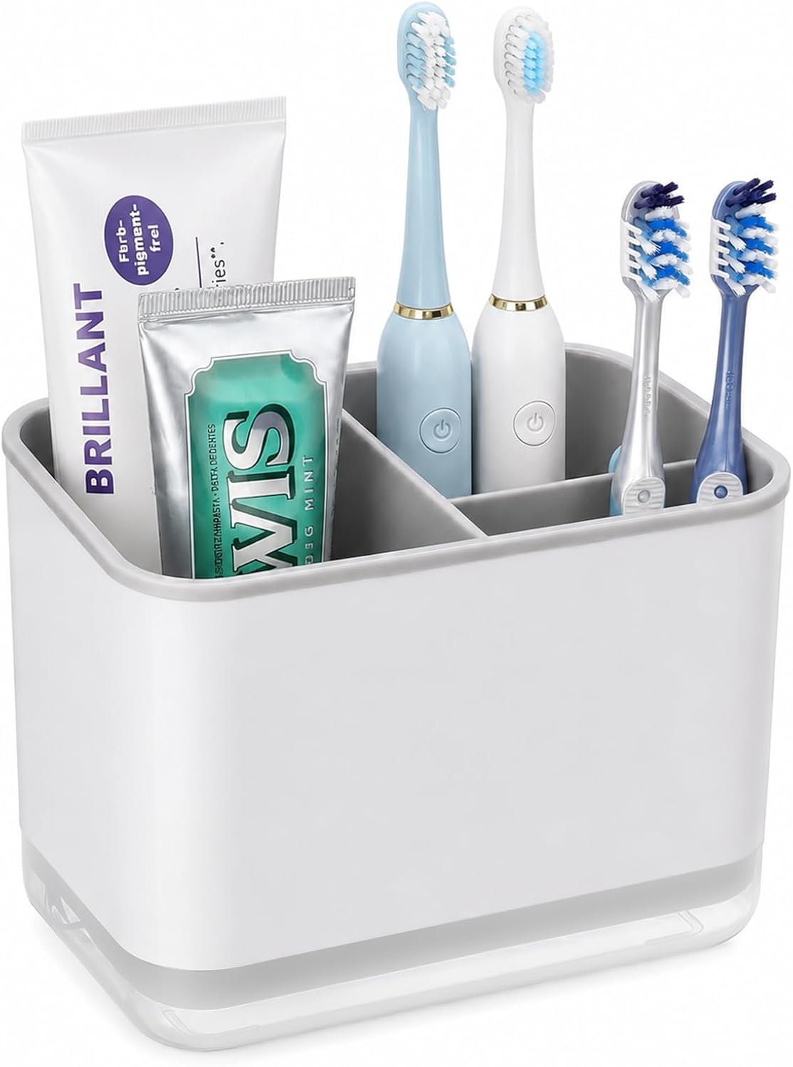 Toothbrush Holders for Bathrooms, 3 Slots Tooth Brush Holder for Bathroom Organizer Storage, Electric Toothbrush Holder and Toothpaste Holder for Countertop with Drainage