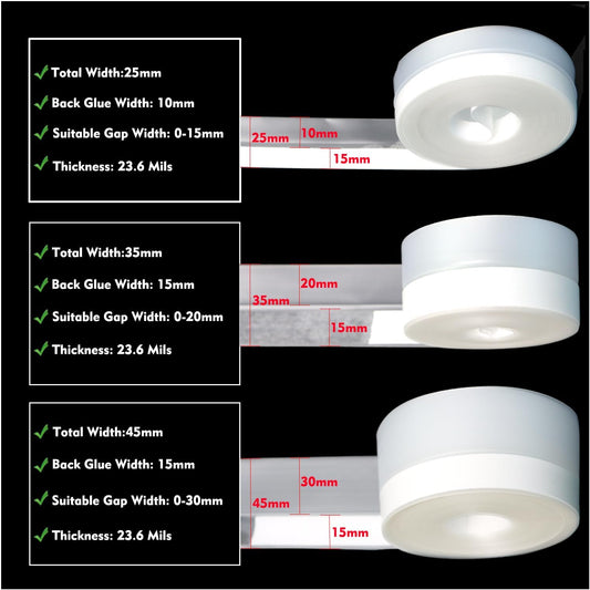 Silicone Seal Weather Stripping Tape 16.5 Feet Strip Bottom Draft Insulation Stopper Tape Weatherproof Soundproof for Door or Window Bathroom Shower Glass Gaps(45mm*5m)