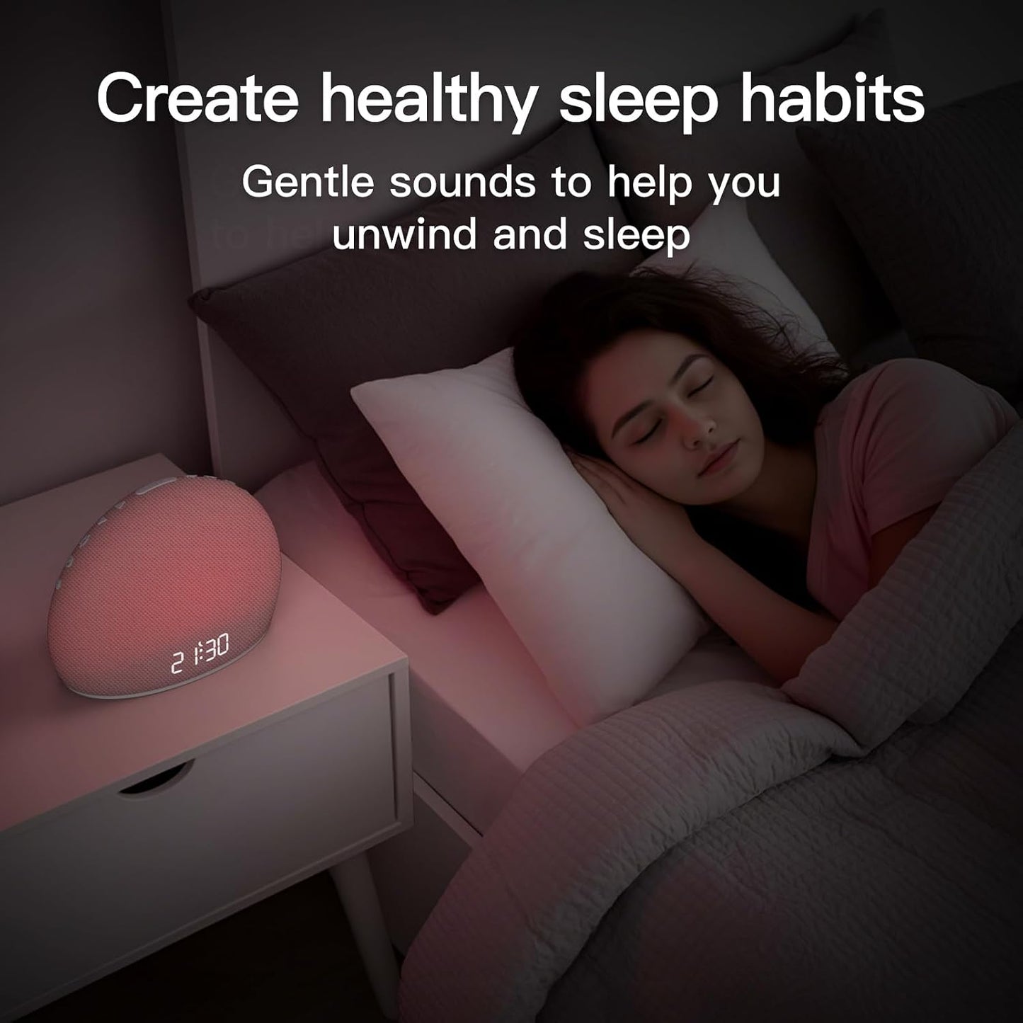 HOUSBAY Sunrise Alarm Clock with White Noise Sound Machine for Bedroom | Wake-Up Light, 5 Gentle Alarm Sounds, 20 Soothing Sleep Sounds, Dimmable Display, Phone-Free Bedside Clock - Pink