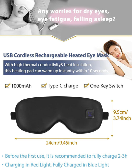 Dearan Upgraded 3 Temperature Modes Silk Heated Eye Mask Cordless,Rechargeable Warm Eye Heating Pad No Pressure for Dry Eyes, Sleep Eye Mask Christmas Gift for Men Women (Champagne Gold)