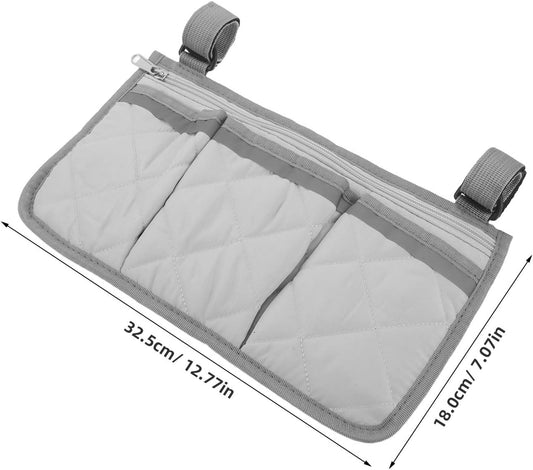 Amosfun Bed Rail Storage Pouch with Zipper Pocket and Integrated Cup Holder, Pongee Material Organizer for Wheelchairs and Mobility Devices, Easy Clean Bedside Rail Caddy for Hospitals