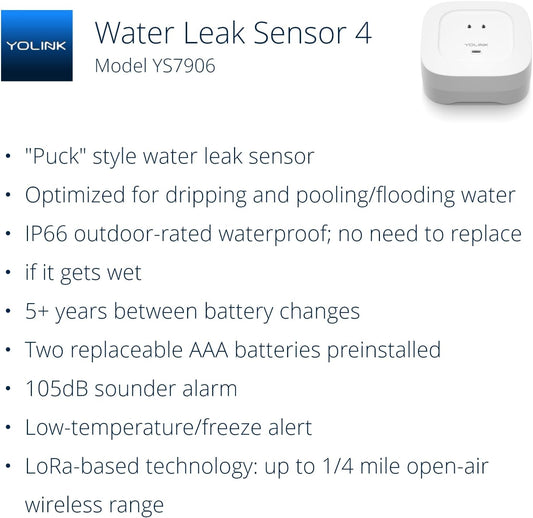 YoLink Water Leak Starter Kit: Hub + 6 Leak Sensor 4 (105 dB Siren), LoRa Long-Range, App/SMS/Email Alerts, D2D Offline, 2 AAA Up to 5-Year Battery, Compatible with Alexa/IFTTT/Home Assistant