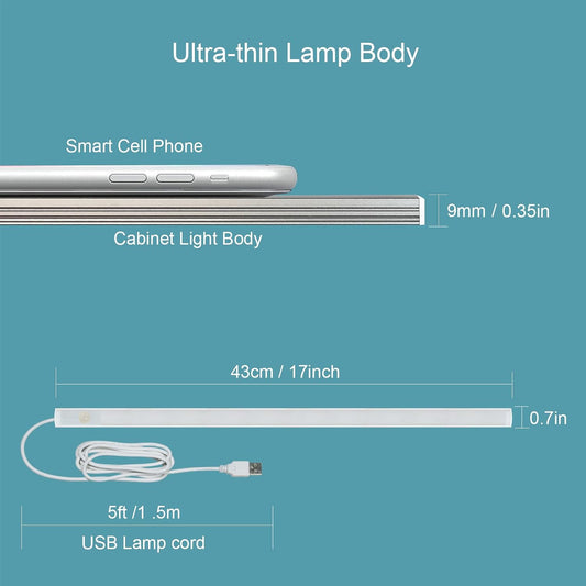17in LED Motion Sensor Under Cabinet Light 4000K USB Plug-in