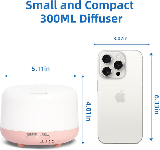 SPLITSKY 300ml Ultrasonic Essential Oil Diffuser with Remote Control | 7-color LED lighting, 2 mist modes, 2H and 4H timers, and waterless auto shut-off for bedrooms, desks and offices.