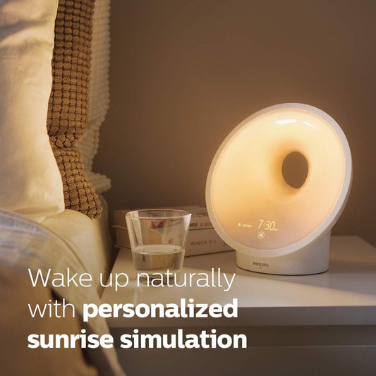 PHILIPS SmartSleep Sleep and Wake-Up Light, Simulated Sunrise and Sunset, Multiple Lights and Sounds, RelaxBreathe to Sleep, HF3650/60
