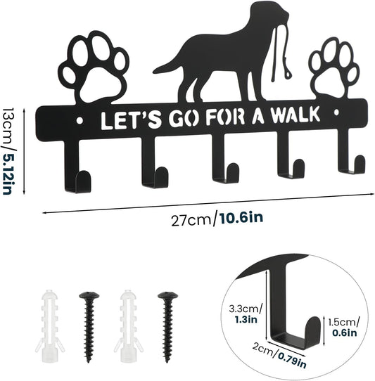 5-Hooks Dog Leash Holder for Wall, Metal Key Holder Leash Hooks,Pet Leash and Key Organizer, Screw Mounted Rack for Leashes Keys Collars, Entryway Garage Mudroom(10.6" × 4.9" × 0.8")