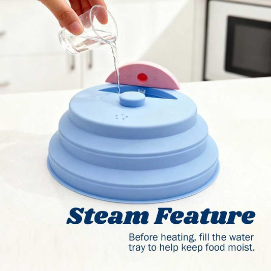 Silicone Microwave Cover, BPA-Free Collapsible Microwave Splatter Cover with Vents & Handle, Dishwasher Safe, Fits 9.5” Plates
