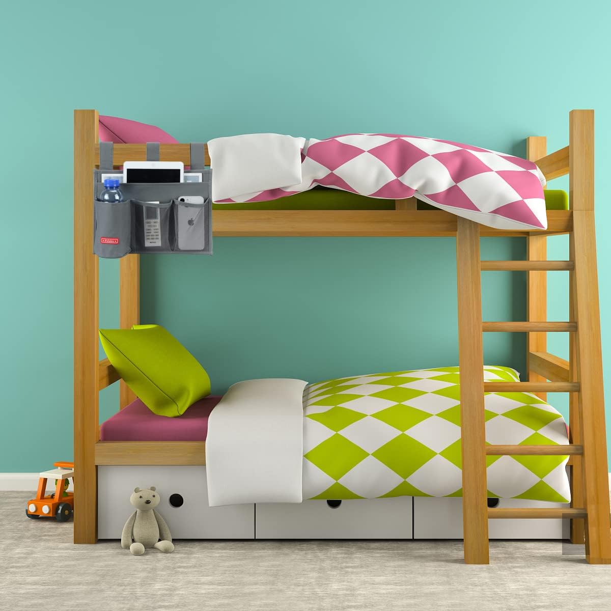 Hanging Bedside Caddy,Bedside Organizer Caddy for Bed Rails(4 Pockets-Grey)