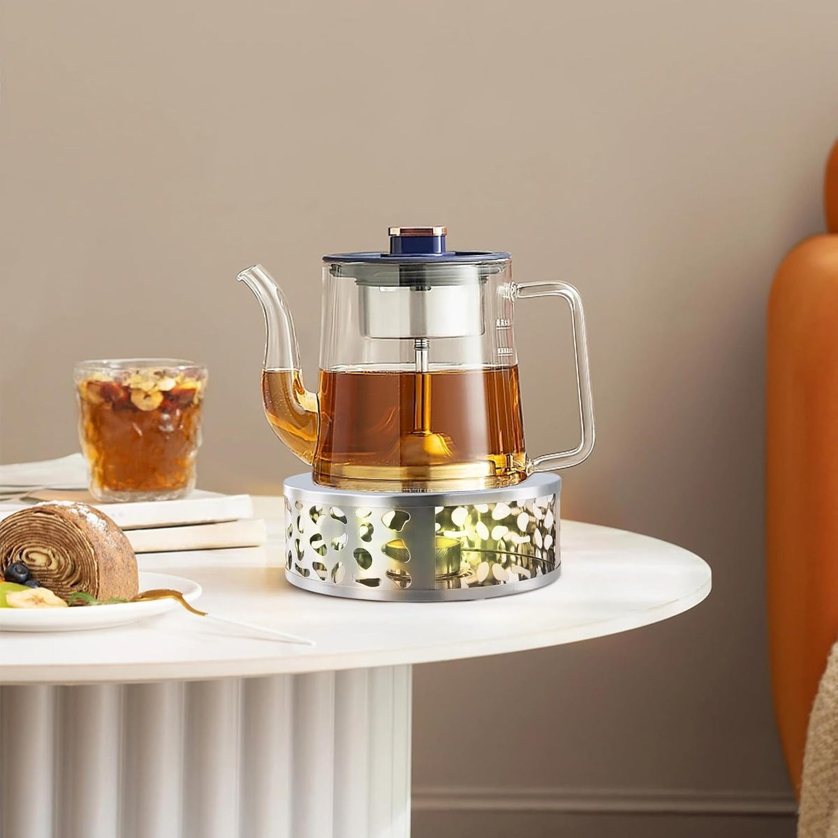 4PCS 430 Stainless Steel Teapot Warmer, Teapot Heater with Tealight Holder, Tea Pot Warmer Base for Meet for Tea