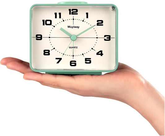 Retro Analog Alarm Clock,Battery Operated,4" Vintage Decor for Bedroom, Nightstand, Bedside, Desk, Table,Silent,Lighted on Demand and Snooze,Ascending Beep Sounds,Easy to Set(Green)