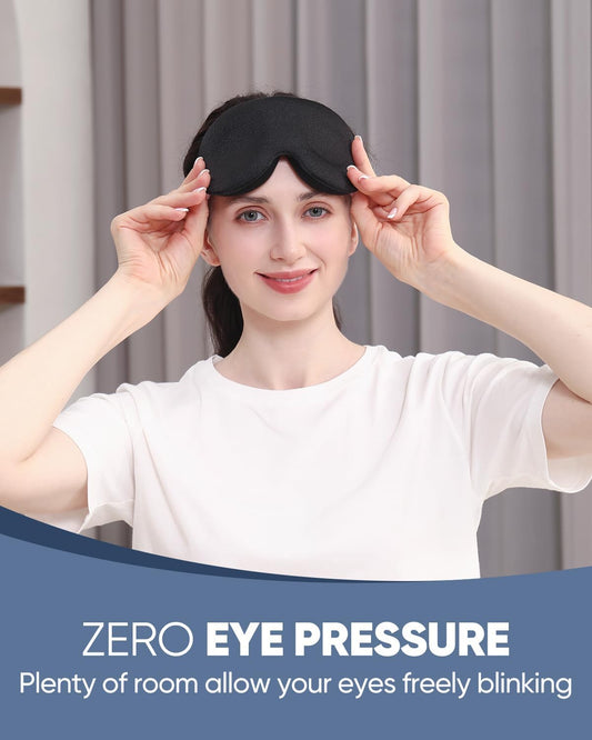 MZOO Luxury Sleep Mask for Women Men Patented Light Blocking Design | Zero Eye Pressure, 3D Contoured Sleeping Mask for Side Sleeper, Breathable, Adjustable, for Travel, Black