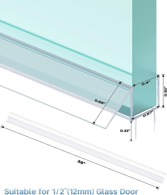 Shower Door Bottom Seal Strip, 2PCS Seal Strip, Ultra Clear PVC, 36" Length, Fits 6mm Thick Glass, Prevents Leaks, Easy Installation, No Adhesive Required (Ultra Clear, 36in for 1/4"(6mm) Door)
