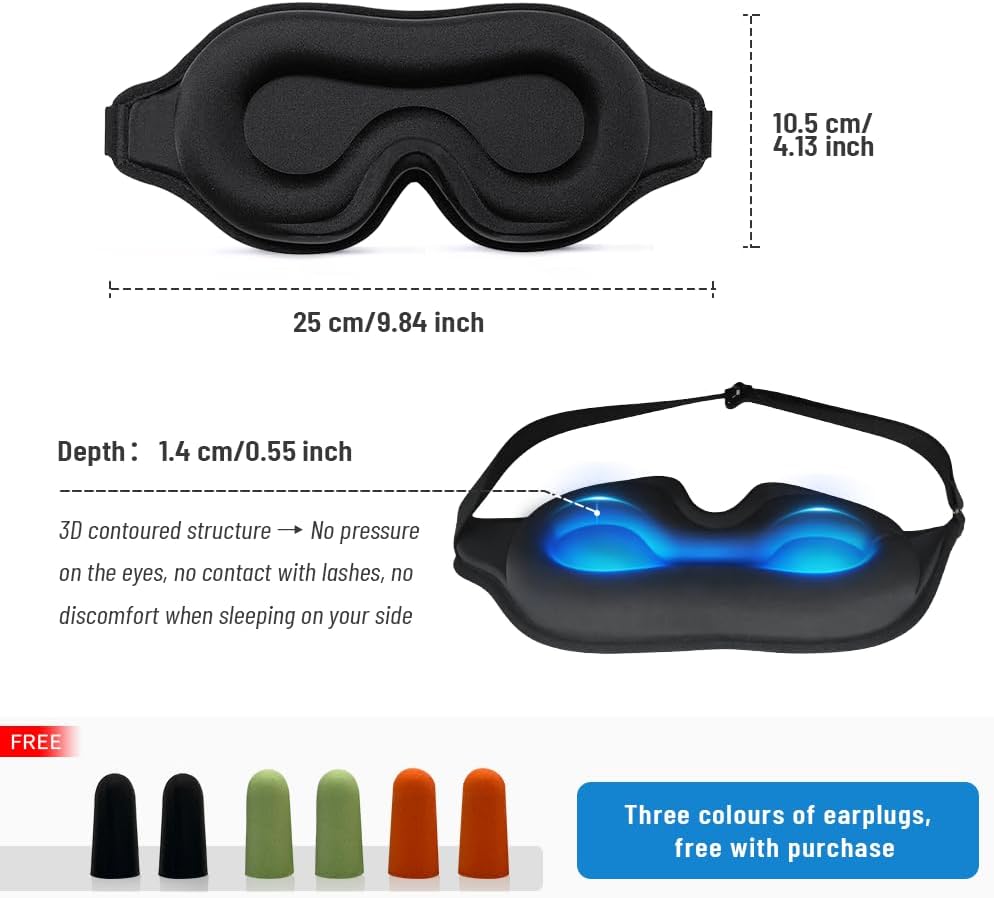 Sleep Mask for Light Sleepers & Side Sleepers, 100% Blackout 3D Cooling Eye Mask, Zero Pressure Breathable Night Blindfold for Insomnia, Deep Sleep, Daytime Sleeping, Travel, Yoga & Shift Work