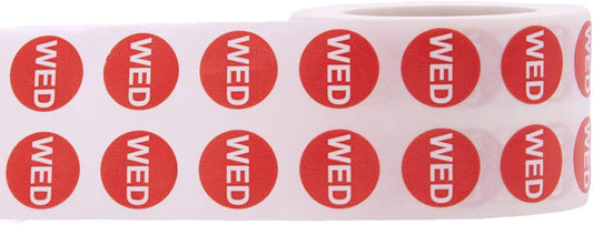 Red Circle Wednesday Stickers – 1/2 Inch Round Adhesive Labels, 1000 Total Stickers Per Roll for Inventory, Food Rotation, Organization, and Retail – Made in the USA