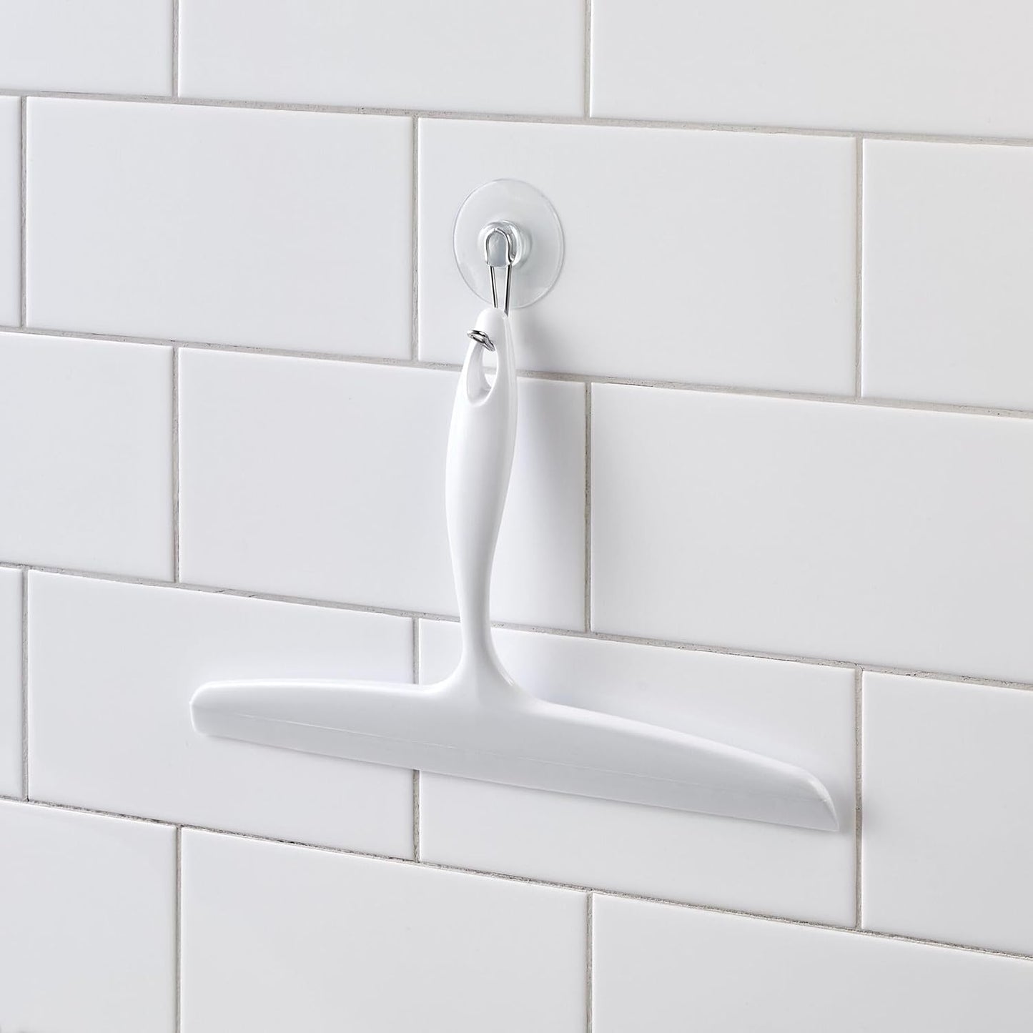 iDesign Plastic Bath Squeegee for Glass with Suction Hook Holder – 12", Clear