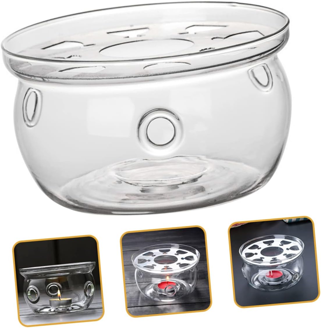 COLLBATH High Borosilicate Glass Teapot Warmer Base Heat Resistant Features for Home Use Decorative Candle Stand Tea Rack