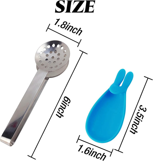 GXXMEI 2PCS Stainless Steel Tea Bag Tongs with 2PCS Bunny Silicone Tea Bag Holders, Round Tea Bag Squeezer - 6inch Tea Bag Strainer Clips Herb or Sugar Ice Cube for Kitchen Bar Tools