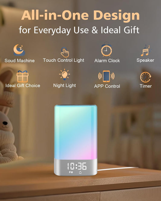 5 in 1 Sound Machine for Sleep,Alarm Clock & Night Light,Bluetooth Speaker