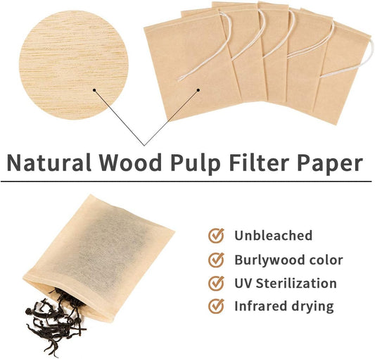 400 Pack Disposable Drawstring Tea Filter Bags, 7 x 9cm Natural Color | Safe & Natural Unbleached Paper Tea Infuser Drawstring Empty Bag for Loose Leaf Tea