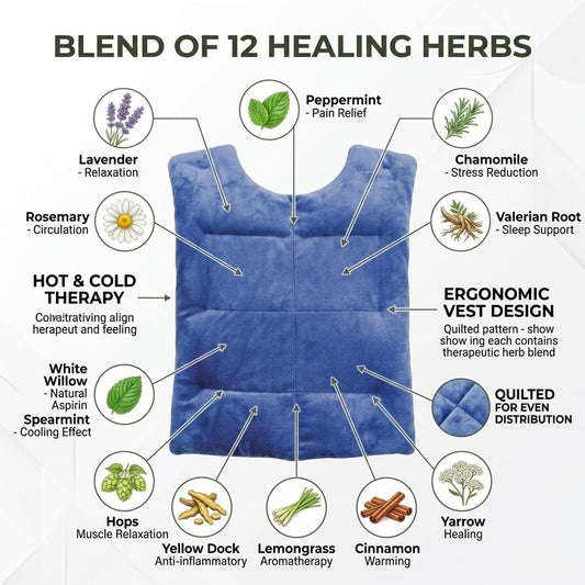 Herbal Concepts Aromatherapy Vest Shaped Microwaveable Wrap Made of Organic Flaxseed, Peppermint, & Lemon Grass for Back | Back Pack Relieves Stress & Pain | Available in Blue