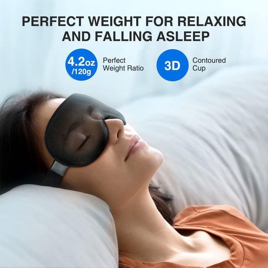 YFONG Weighted Sleep Mask for Women Men, 3D Light Blocking Eye Mask, Black | 4.2oz/120g, Pressure Relief, Zero Eye Pressure, Night Sleeping Mask, Adjustable Strap, Eye Cover, Blindfold for Travel, Nap