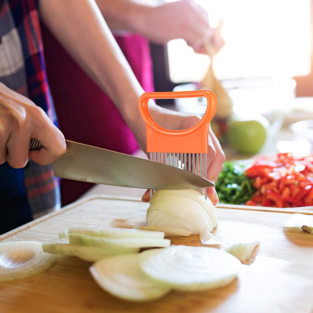 Boao 4 Pcs Onion Holder Cutter Stainless Steel Vegetable Tomato Slicer