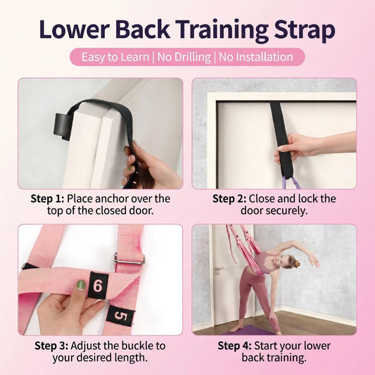 Door Aerial Hammock Swing - No Drilling Over Door Yoga Stretch Straps for Stretching, Inversion Pilates Kit, Anti-Gravity Home Workout - Pink/Purple