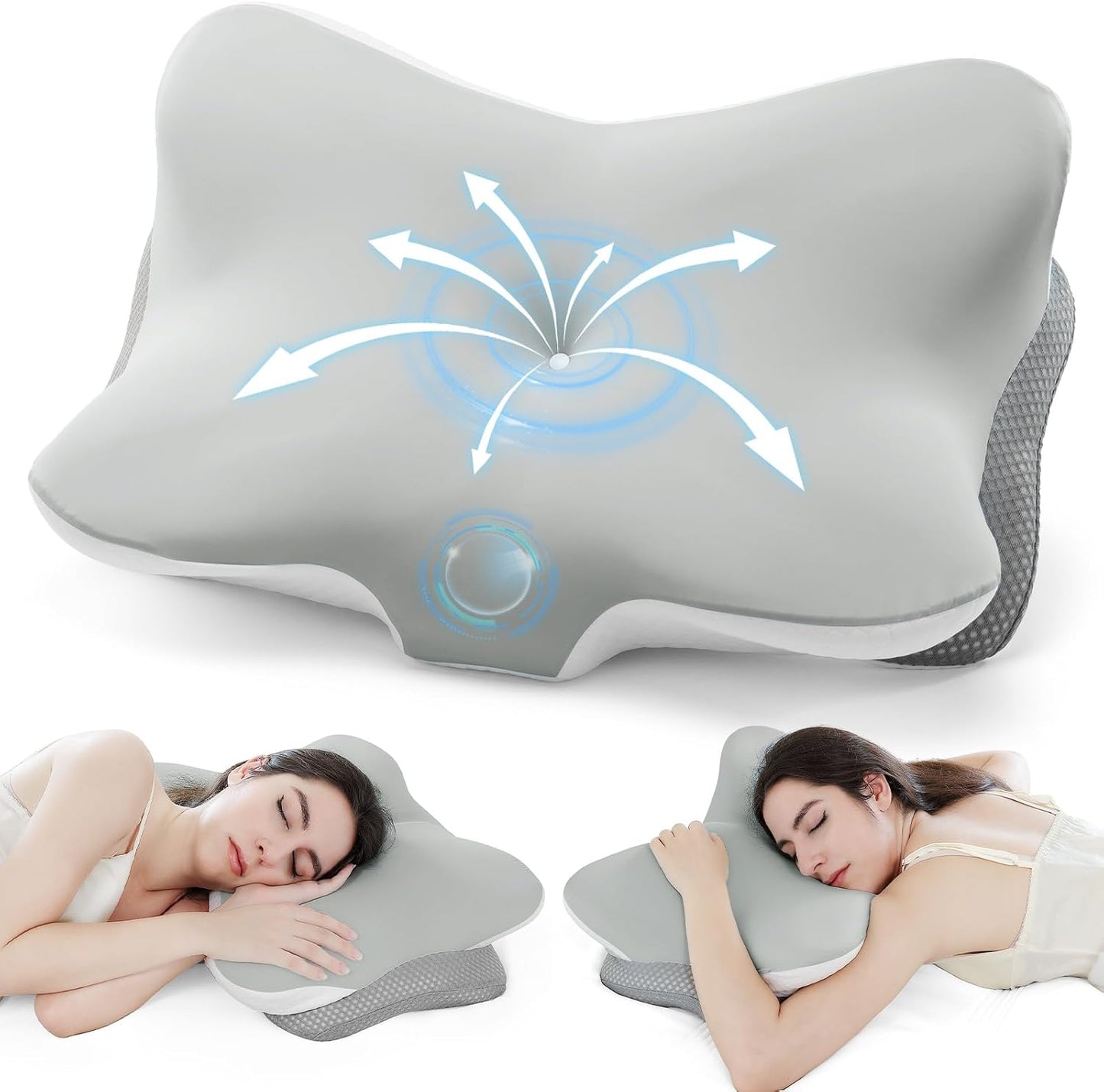 Memory Foam Cervical Neck Pillow, Ergonomic Contour Bed Pillow | Odorless Orthopedic Pillow for Neck & Shoulder Pain Relief & Support with Dual Heights, for Side/Back/Stomach Sleepers, Grey