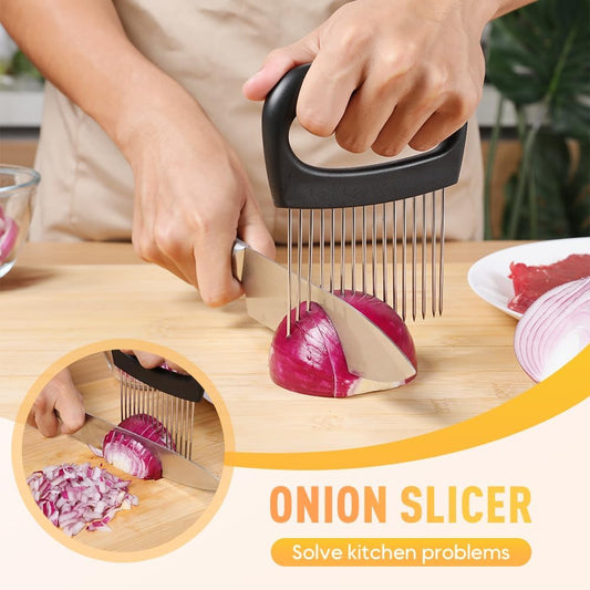 Onion Holder for Slicing, Stainless Steel Onion Slicer Holder, 2025 New Upgraded Tamato Slicer Vegetable Cutter Kitchen Gadeget Chopper Assistant Tool for Potato Lemon Fruit and Meat (2pcs)