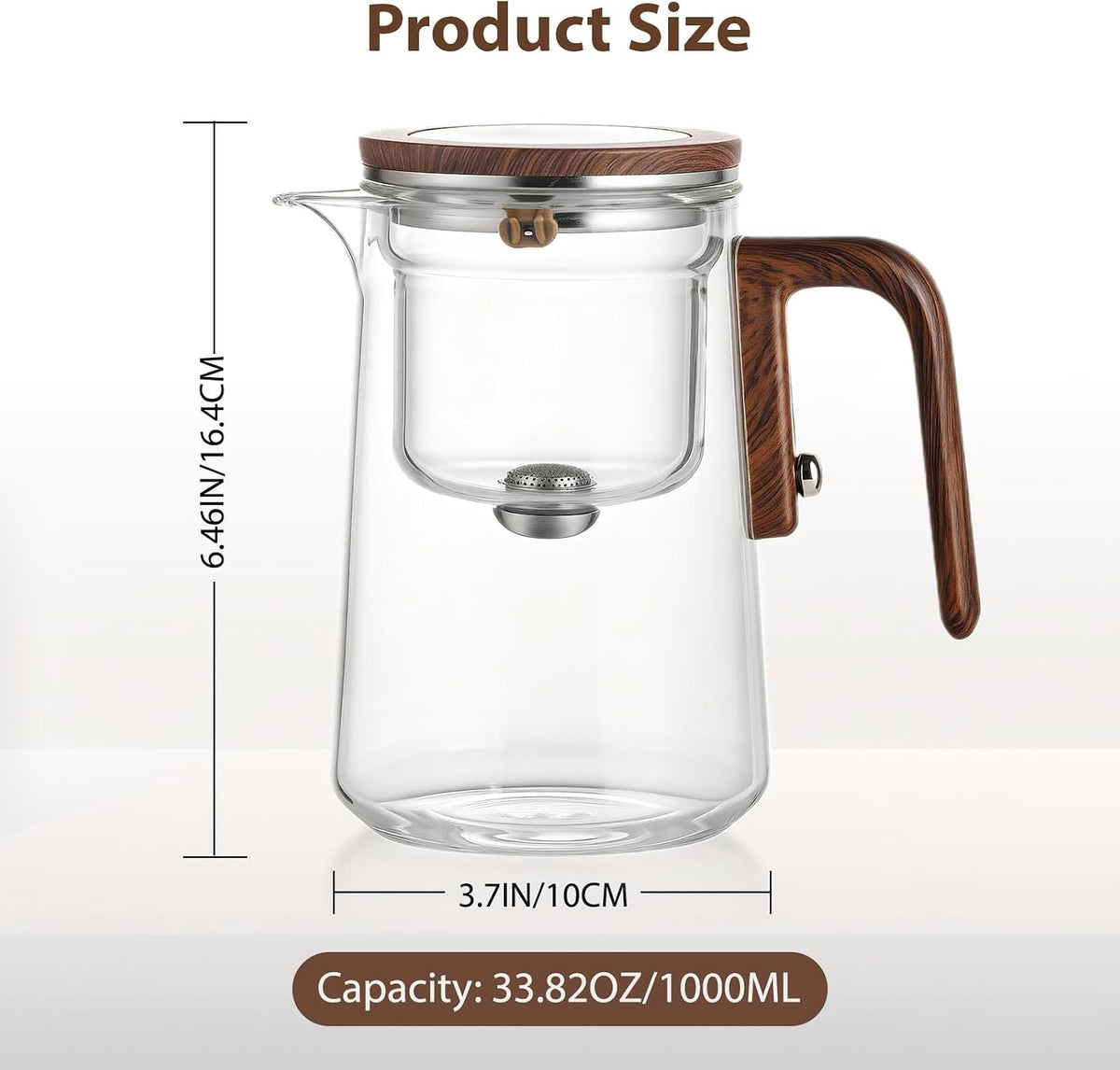 Enchanti Tea Pot, Magic Glass Teapot with Strainer,Magnetic Water Separation with Infuser -600ML/20.3oz