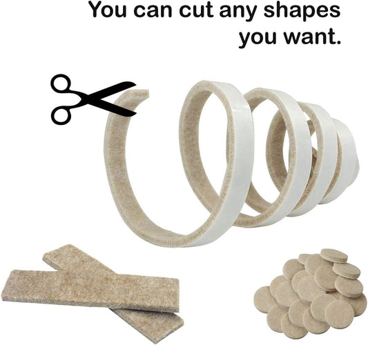 Self Adhesive Felt Furniture Pads: Furniture Sliders for Hardwood Floors, Chair Leg Floor Protectors, Heavy Duty Felt Strip Roll for All Hard Surfaces, 1/2" x 60" Roll, Beige