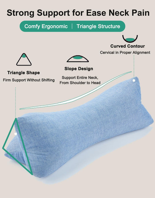 Cervical Buckwheat Neck Roll Pillow for Pain Relief, Firm Neck Support Bolster for Back Sleepers, Washable Cover, Ideal for Office Lunch Break, Blue 15 X 5 Inches