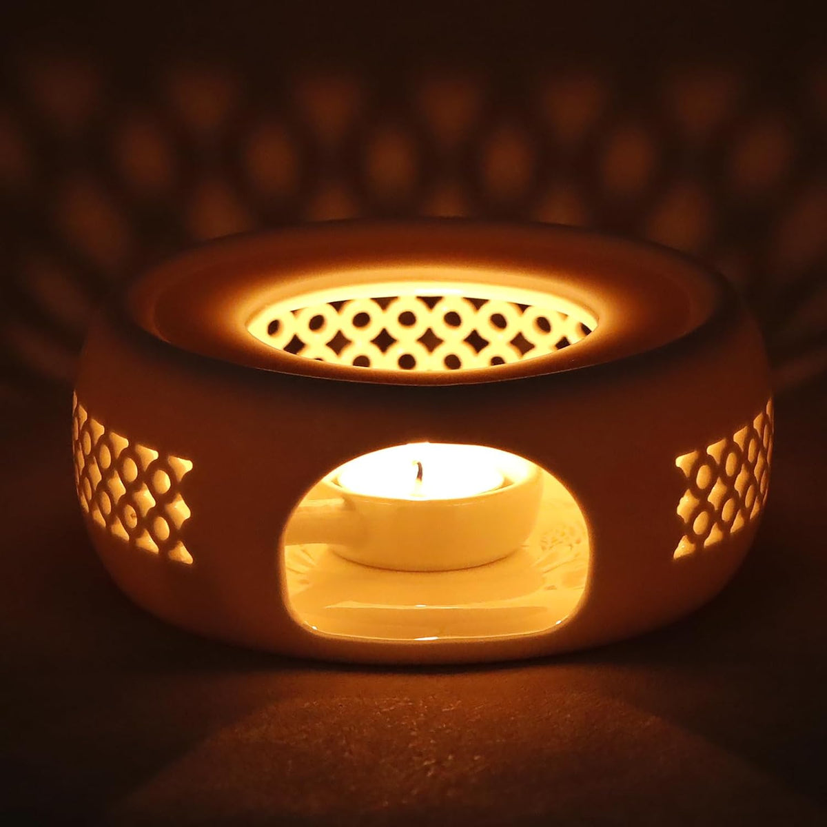 KAYCROWN Teapot Warmer, Ceramic Tea Warmer with Tealight Holder, Teapot Heater for Heating Tea, Coffee, Milk, Tea Light Warmer, Suitable for All Teapots