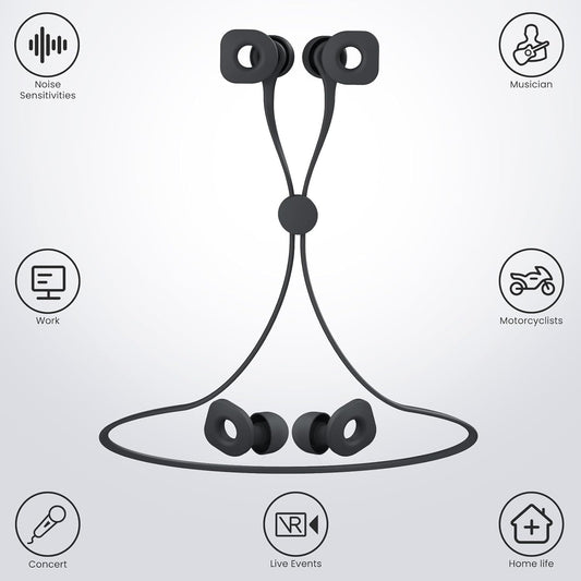 2 Pairs of Earplugs for Sleeping,Reusable Hearing Protection Ear Plugs with 8 Pairs Ear Tips & One Connector Cord,Soft Earplugs for Noise Reduction,Concert,Musician & Work - 25dB-30dB